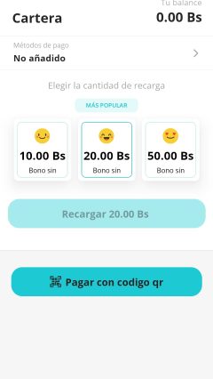 Recargar saldo en tu cuenta (mínimo 19 Bs.)